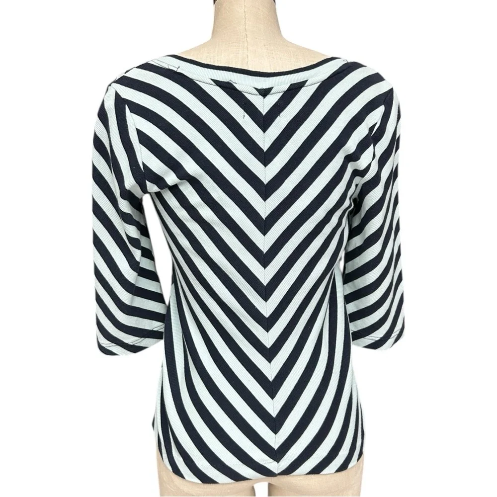 Maeve Anthropologie Blue Striped Zip Front Top Size Medium Scoop Neck Zip - Picture 7 of 12